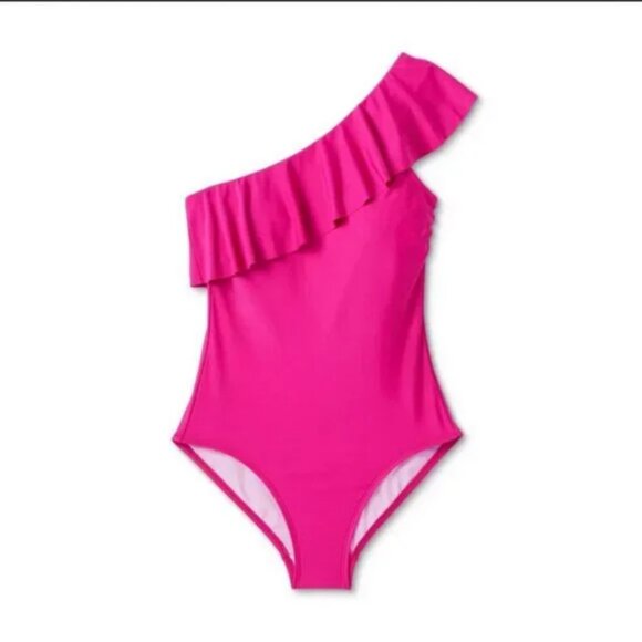 Women's Ruffle One Shoulder Full Coverage One Piece Swimsuit - Kona Sol L 12-14 - Picture 3 of 6